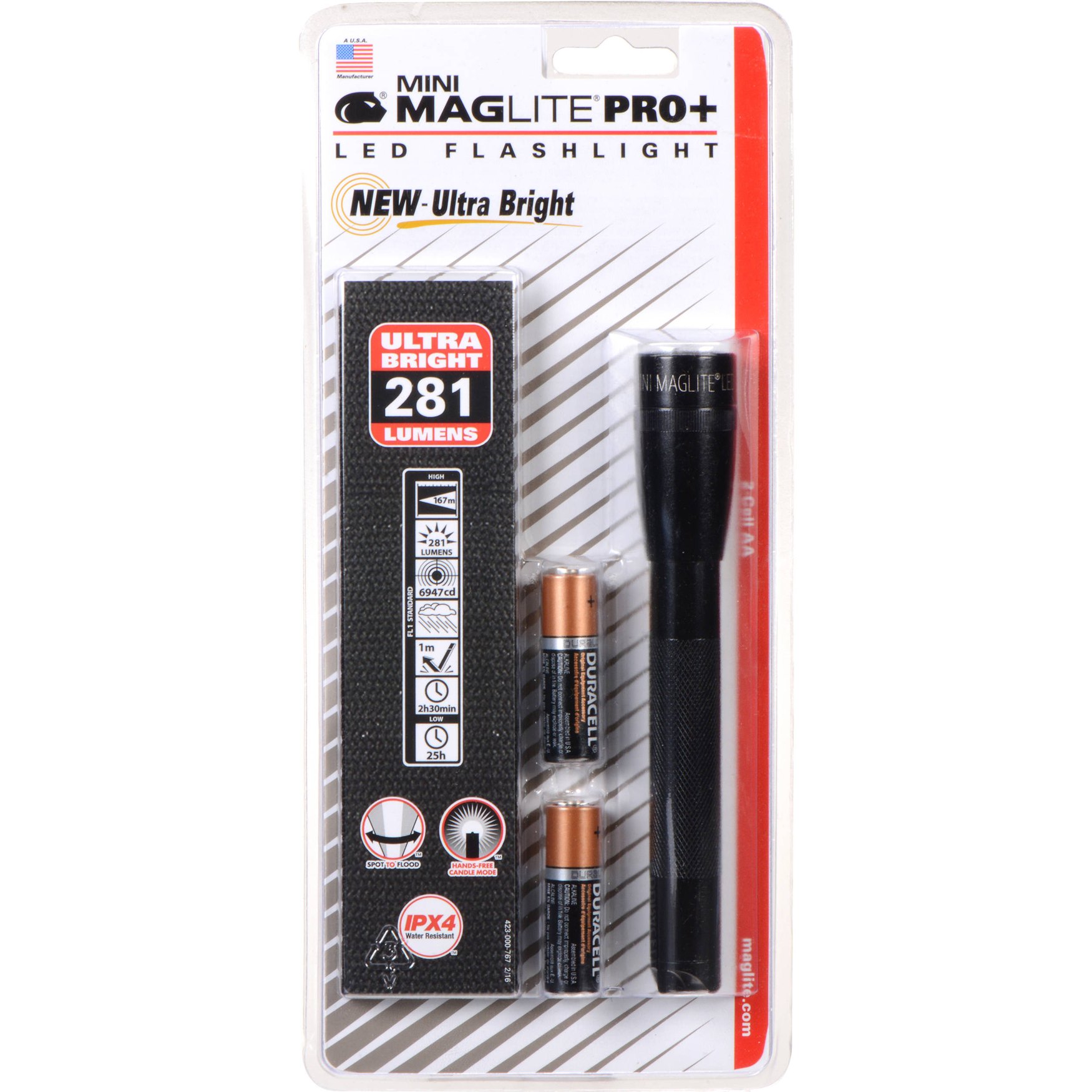 Maglite Mini AA LED Pro+ Black - 281 lumens - 167m beam - Holster pack - official Maglite stockist