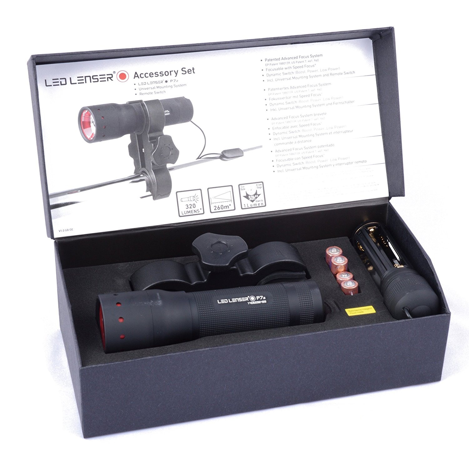 LED Lenser P7.2 with Pressure Switch + Gun Mount - 320 Lumens Professional torch - official LED Lenser stockist