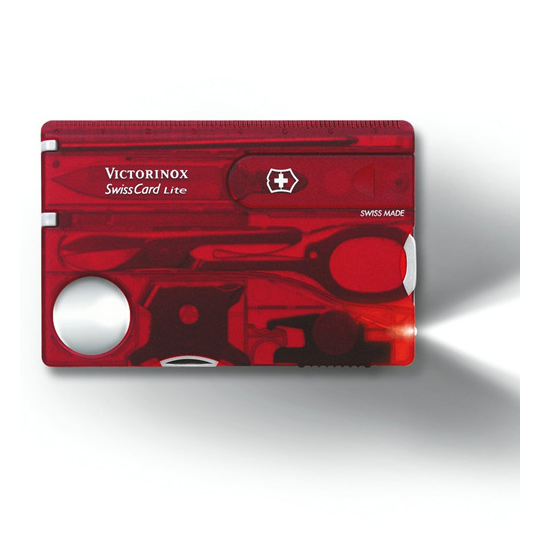 Victorinox Swiss Card Lite RED 13 function compact swisscard tool and white LED - official Victorinox stockist